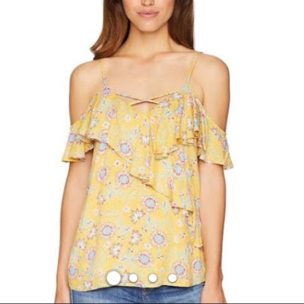 MISS ME Top Floral Off Shoulder Blouse Yellow NWT